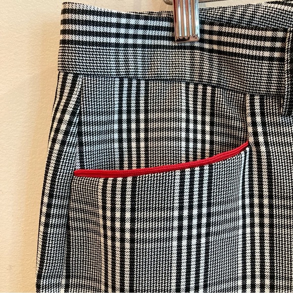 PINK TARTAN Sz 6 Black White Plaid Red Trim Slits at Hem Made in Canada Trousers - Picture 3 of 12